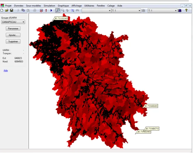 Figure  2.8  Intégration du sous-bassin  Caniapiscau  au modèle HYDROTEL  (version 2.6  32bits)