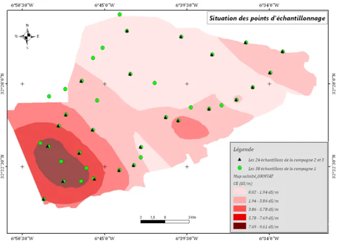 Figure 8 : Carte de la salinité dans le périmètre irrigué du Tadla (ORMVAT, 2004) 
