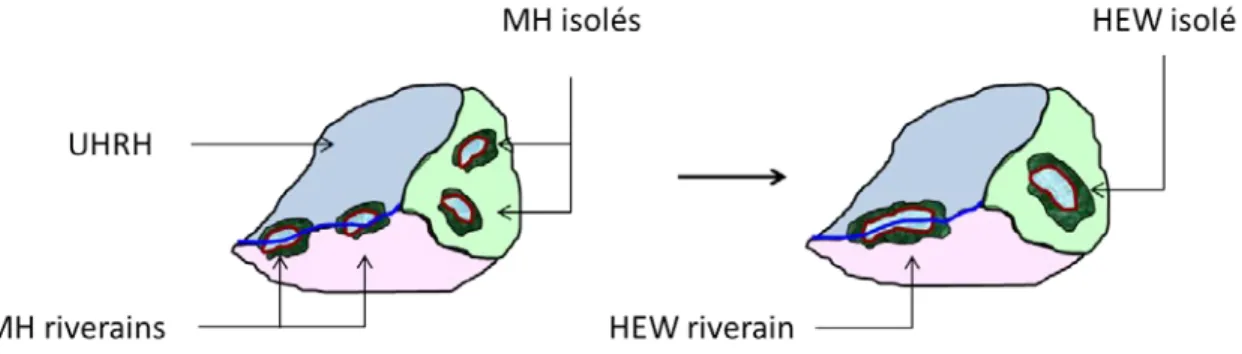 Figure 2 : Schéma illustrant le HEW (ou MHE) et le découpage de l’UHRH en versant