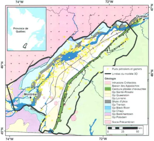 Figure  5 -  Carte  g6ologique du  sud-ouest du  Qu6bec (modifi6e  de MRNF,  2008).