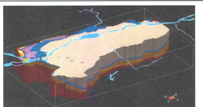 Figure 8 -  Modile  g6ologique 3D volumique du  bassin des Basses-Terres  du  Saint-Laurent