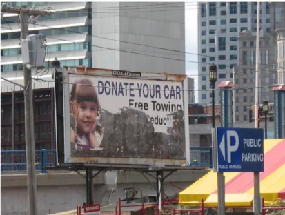 Figure 3 : Publicité d'une association d'aide aux plus démunis :   Donnez votre voiture pour aider les plus démunis, Boston,  août 2008 