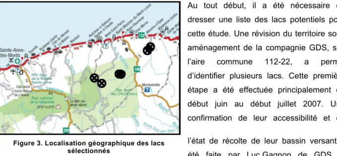 Figure 3. Localisation géographique des lacs  sélectionnés 