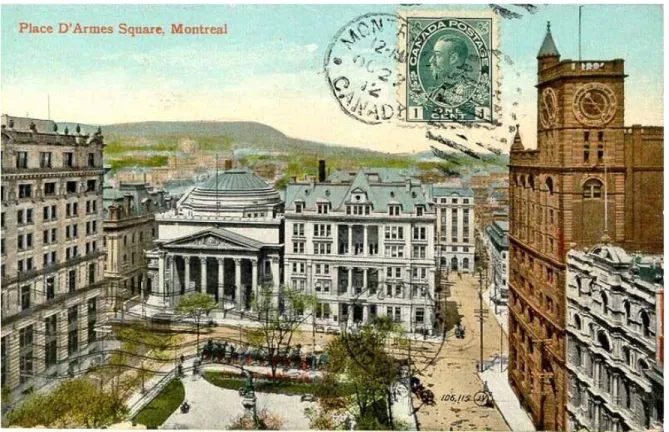 Fig. 8 : À droite, l’édifice de la Liverpool London Globe Insurance Co. (disparu) sur la place d’Armes