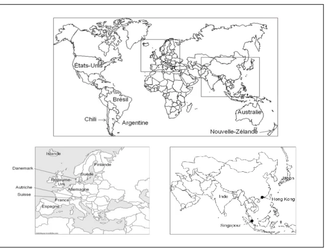 Figure 1 : Pays et cas analysés 