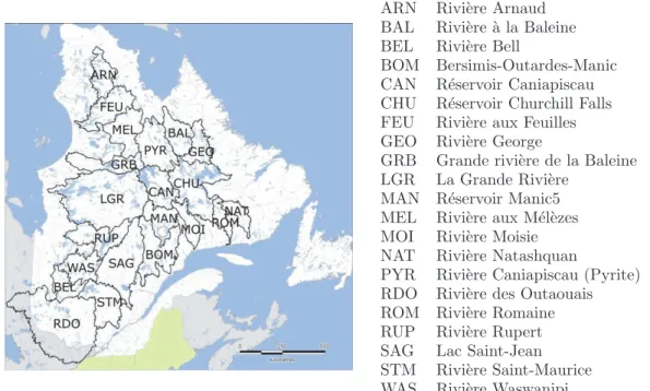 Fig. 1.1 – Carte des bassins versants de la p´eninsule Qu´ebec/Labrador