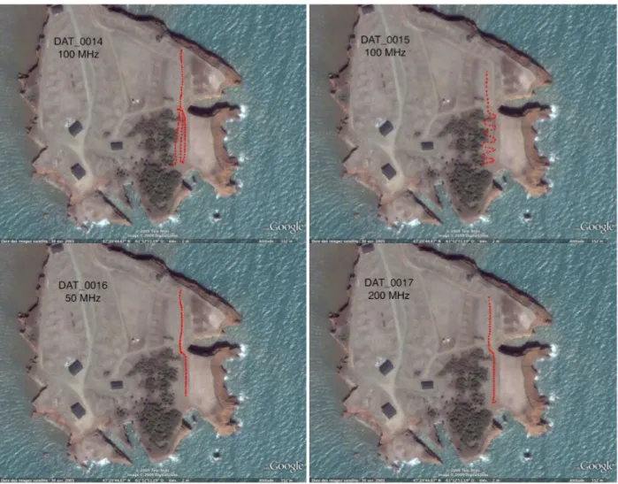 Figure 5 – Emplacement des profils radar dans le secteur du parc de Gros-Cap. 