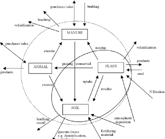 Figure 5-1  Representation of nurient flows that may occur on an organic farm (from Watson et al.,  2002) 