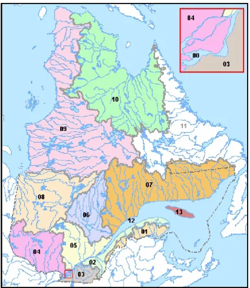 Figure 3. Régions hydrologiques du Québec  