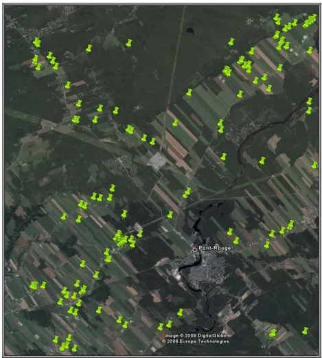 Figure 7-Identification de l'ensemble des éléments représentant des  sites potentiels d'entreposage du fumier au champ, d'infrastructures 