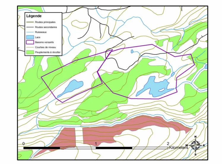 Figure 6 : Carte topographique du bassin versant du lac X (gauche) et du lac Z (droite) 