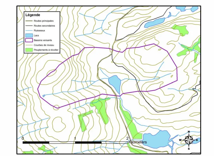 Figure 7 : Carte topographique du bassin versant du lac au Foin 