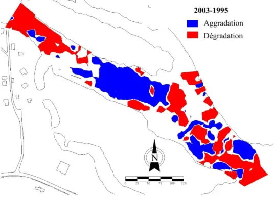 Figure 11: Zones d’aggradation et de dégradation – Différence 2003-1995 