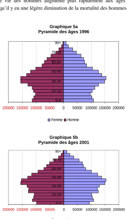 Graphique 5a  Pyramide des âges 1996 