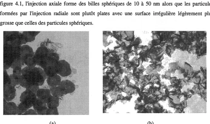 Figure 4.1 : Echantillons de carbone formes par injection axiale (a) et radiate (b).