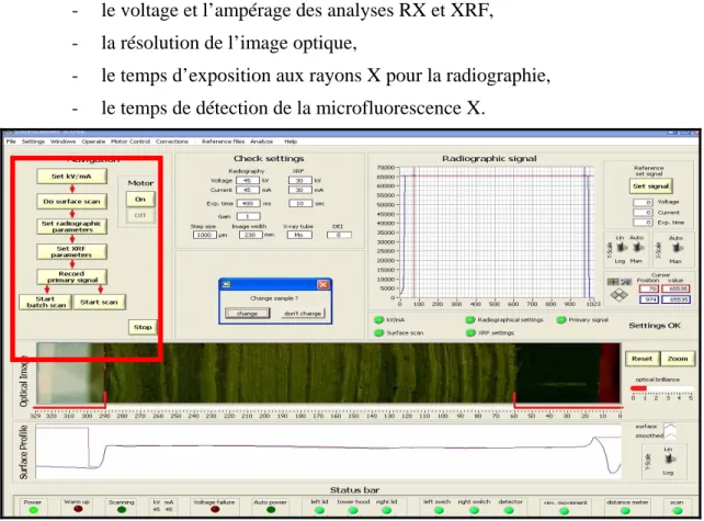 Figure 1 : Paramétrages utiles à la qualité de l’analyse, fonctionnalité du logiciel CoreScanner6.5