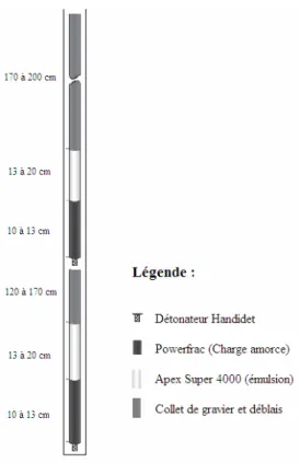 Figure 7 : Coupe typique de la charge d’explosifs dans les forages 
