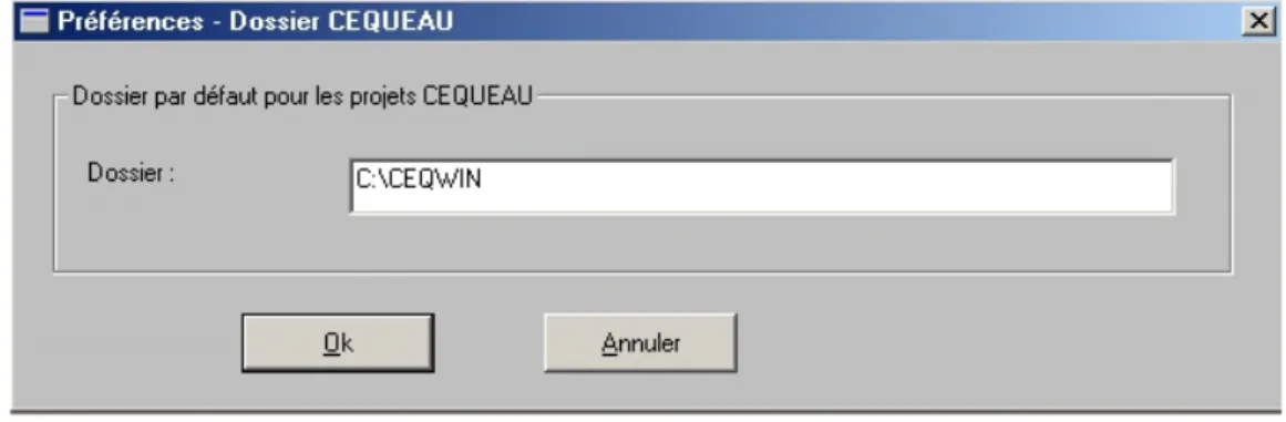 Figure 1.12 La boîte de dialogue de sélection du dossier pour CEQUEAU