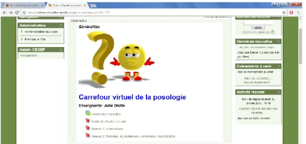 Figure 4 Page-écran des généralités du Carrefour virtuel de la posologie 