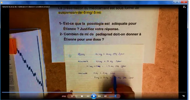 Figure 10 Extrait de la vidéo sur le calcul d’un médicament pédiatrique 