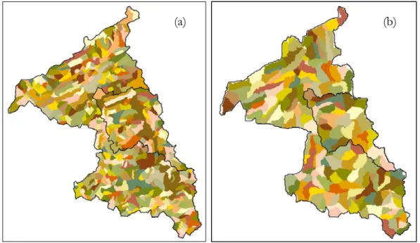 Figure 13.  Current (a) and previous (b) mean soil types of Beaurivage watershed RHHUs 