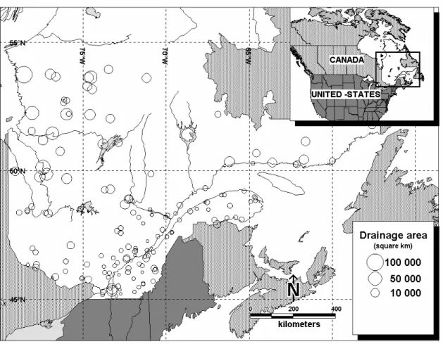 Figure 3. Hydrometric stations across the province of Quebec, Canada. 