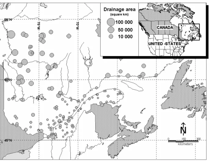Figure 1. Hydrometric stations across the province of Quebec, Canada 