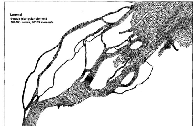 Fig.  3.  Hydrodynamic mesh  in  the Sorel Delta  area. 