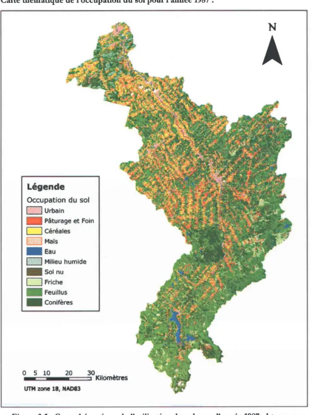 Figure 3.5: Carte thématique de l'utilisation du sol pour l'année 1987 obtenue par  classification d'image 