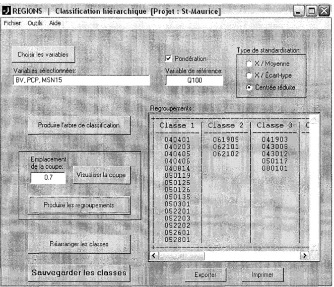 Figure 2.10  Fenêtre de classification hiérarchique 