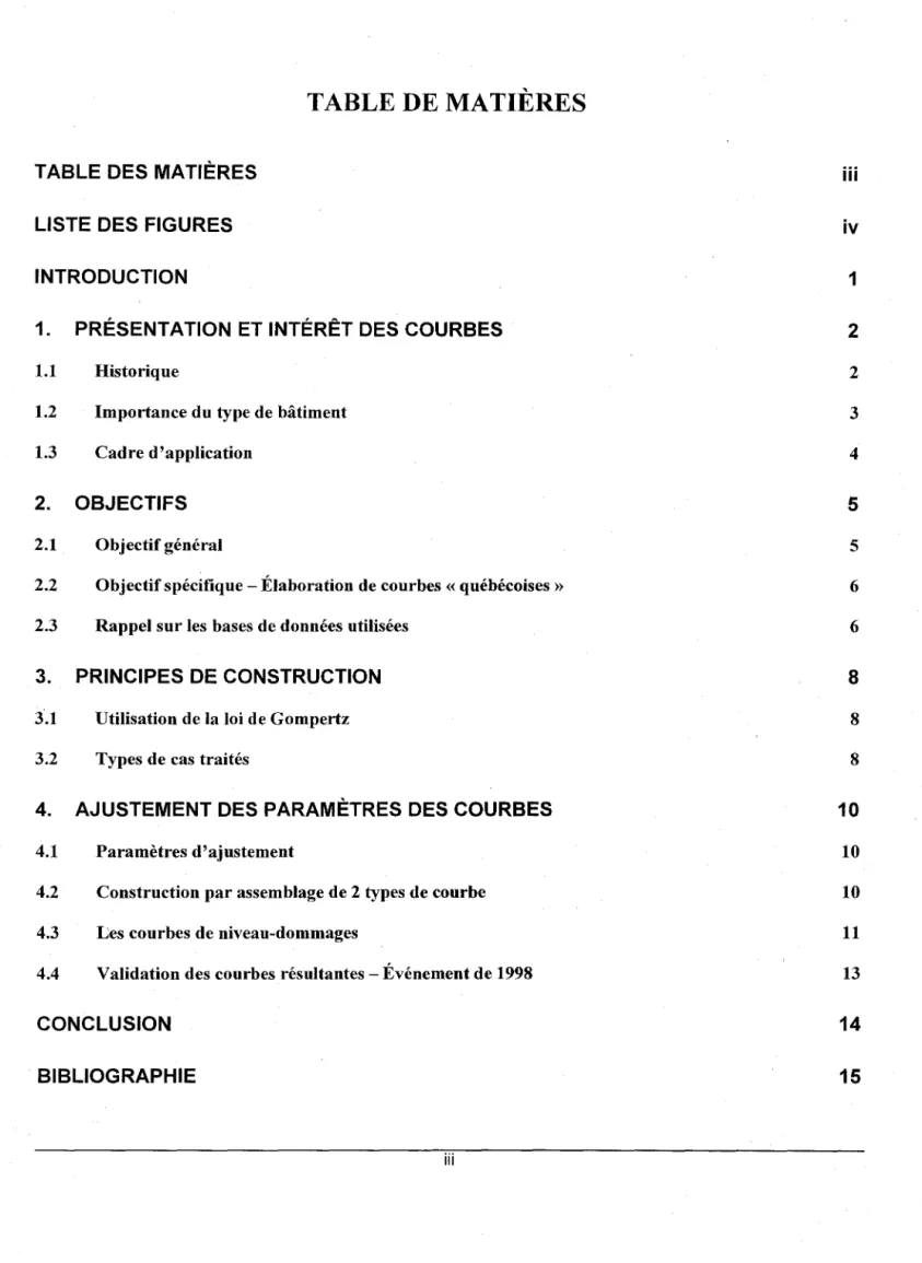 TABLE DE MATIÈRES 