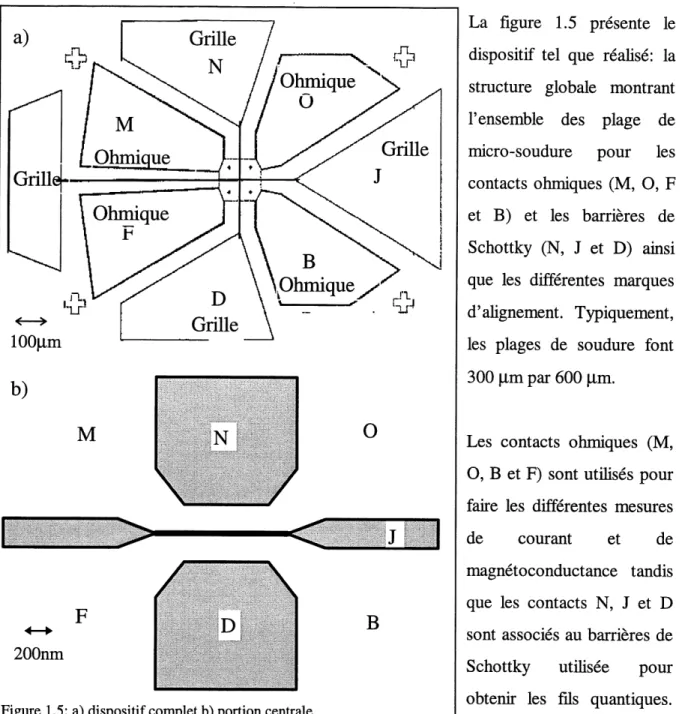 Figure 1.5: a) dispositif complet b) portion centrale