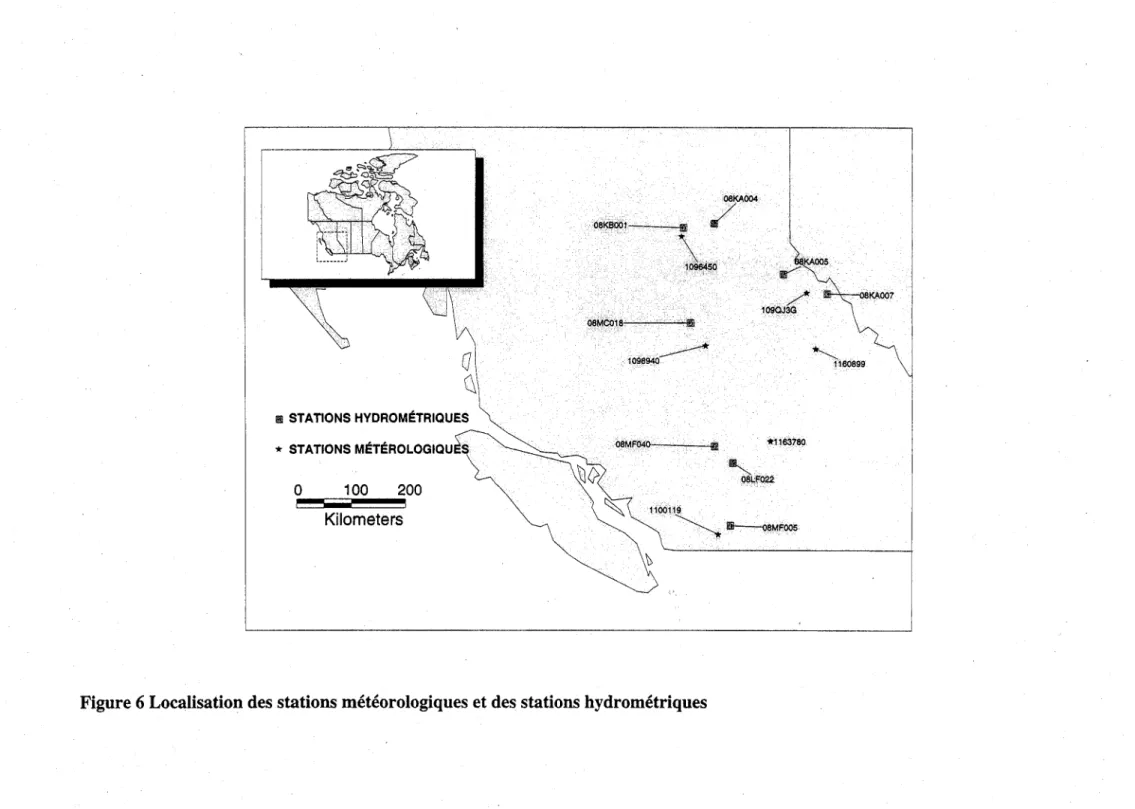 Figure 6 Localisation des stations météorologiques et des stations hydrométriques 