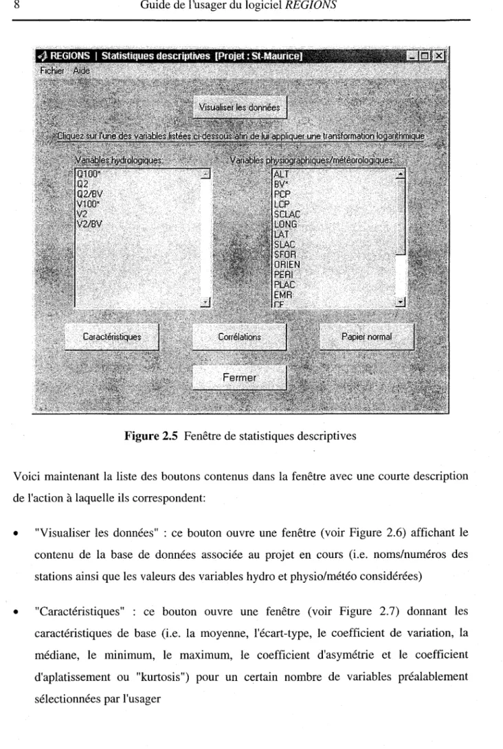 Figure 2.5  Fenêtre de statistiques descriptives 