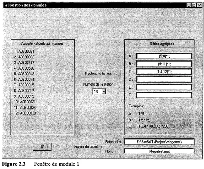Figure 2.3  Fenêtre du module 1 