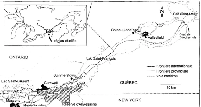 Figure 1:  Carte géopolitique du lac Saint-François  La connaissance des courants:  une nécessité 