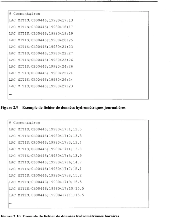 Figure 2.9  Exemple de fichier de données hydrométriques journalières 