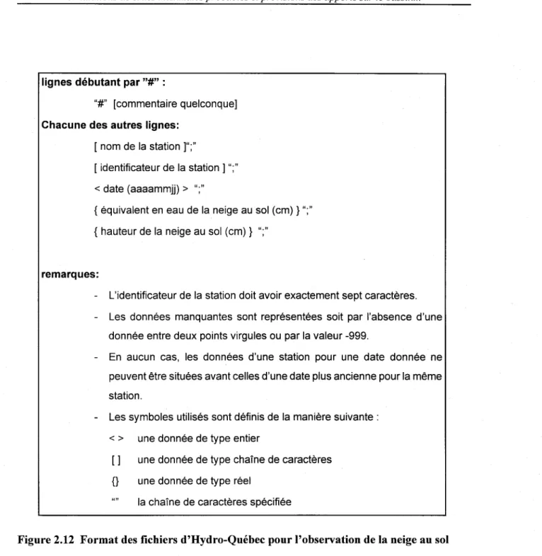 Figure 2.12  Format des fichiers d'Hydro-Québec pour l'observation de la neige au sol 