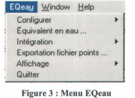 Figure 3 : Menu EQeau 