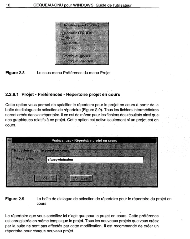 Figure  2.8  Le sous-menu Préférence du menu  Projet 