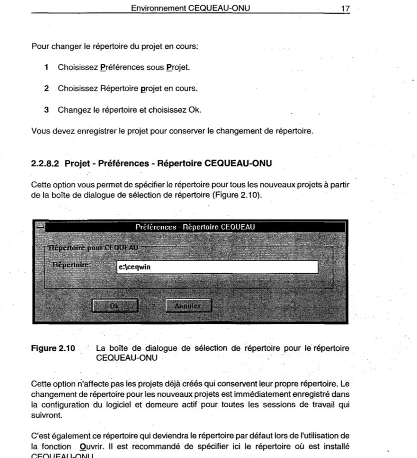 Figure 2.10  La  boîte  de  dialogue  de  sélection  de  répertoire  pour  le répertoire  CEQUEAU-ONU 