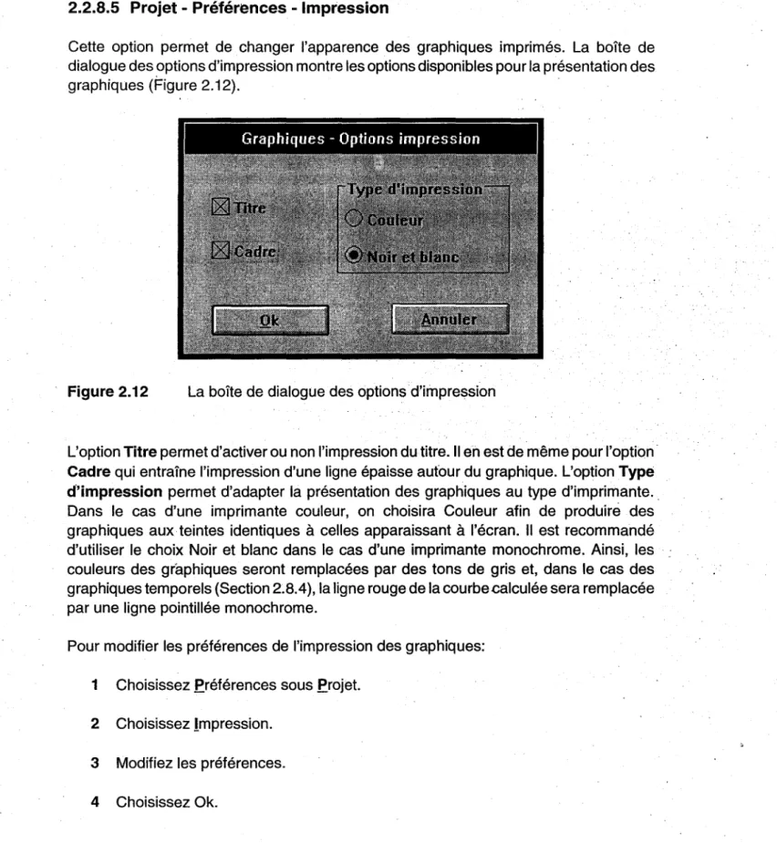 Figure  2.12  La boîte de dialogue des options· d'impression 