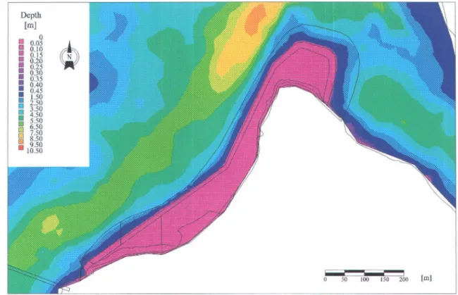 Figure 13 : Depth in the vicinity of Clark Island  at a flow of 8 200 m 3 /s. 