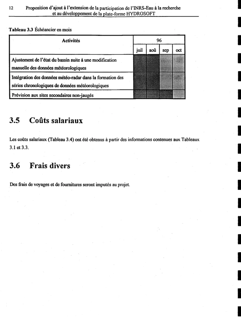 Tableau 3.3  Échéancier en mois  Activités 