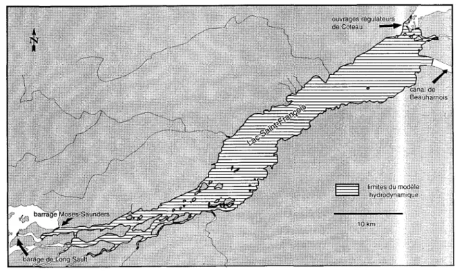 Figure 1.2:  Limites du modèle hydrodynamique projeté du  lac Saint-François. 