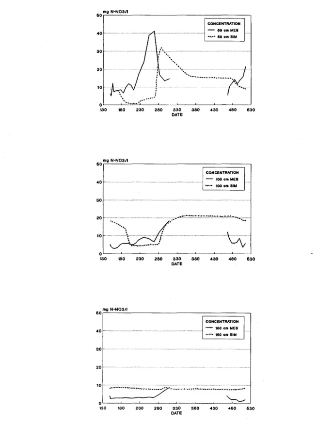 Figure  1:  Concentrations mesurées au  site de St-Augustin  et simulées  par SOI LN 