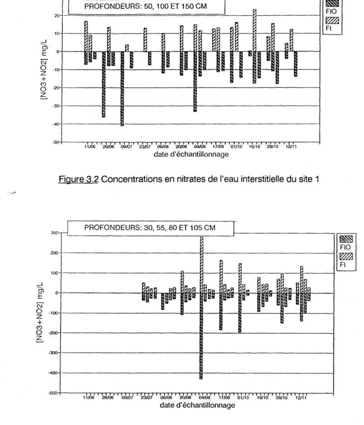 Figure 3.3 Concentrations en nitrates de l'eau interstitielle du site 2 