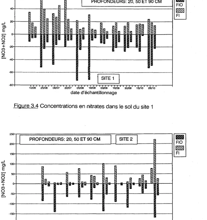 Figure 3.5 Concentrations en nitrates dans le sol du site 2  