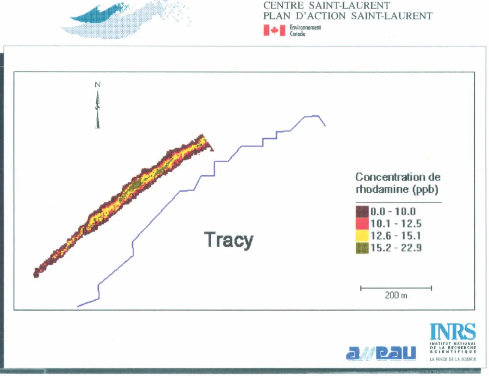 Figure 4.6  Image tronquée des concentrations de rhodamine WT définissant la partie intacte de  panache de Sorel-Tracy  observé lors du survol de 15h00 