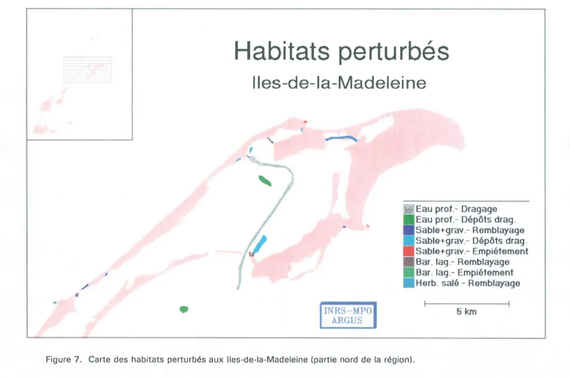 Figure  7.  Carte  des  habitats  perturbés aux  Iles-de-la-Madeieine (partie  nord  de  la  région)